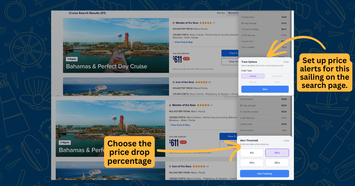 Price alert setup in Cruise Radar