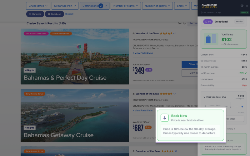Book Now recommendation based on price analysis